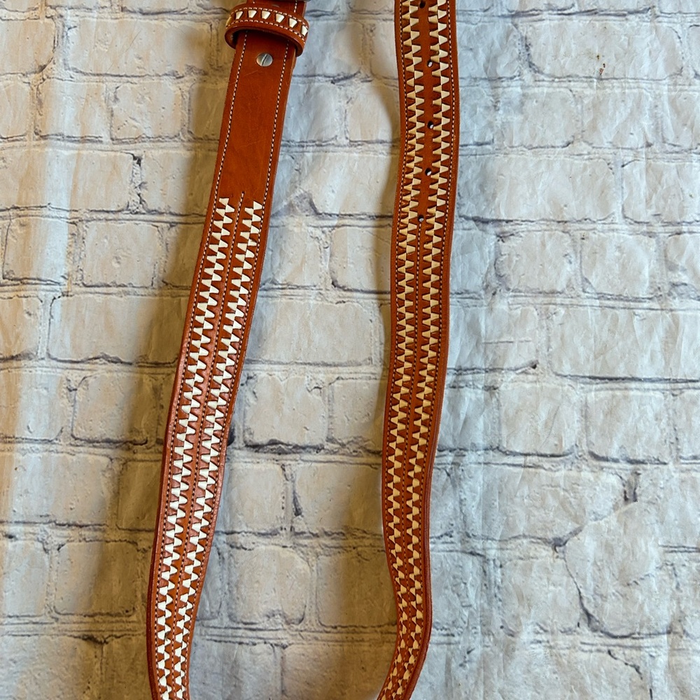 Brown and White Patterned Men's Belt - Picture 4 of 15